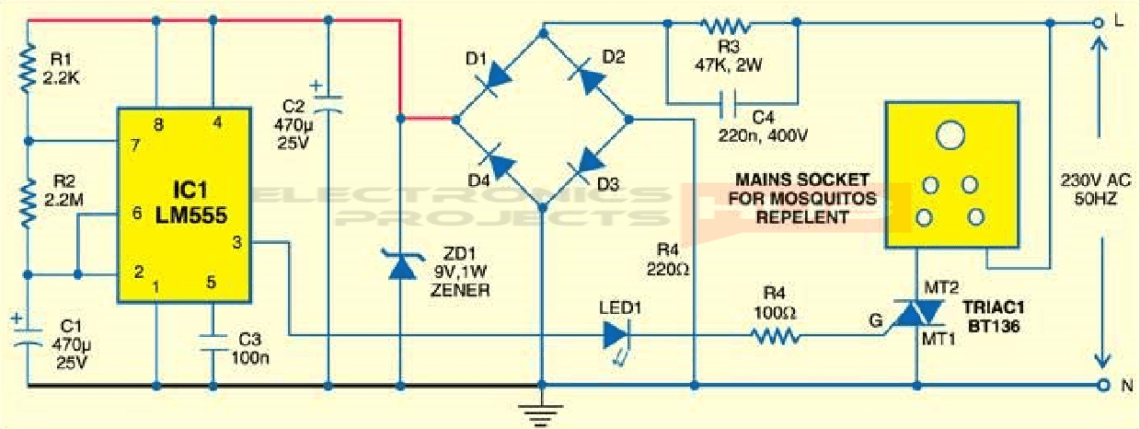 Simple Mosquito Repellent Circuit Using 555 Timer Electronics Projects Hub 0000